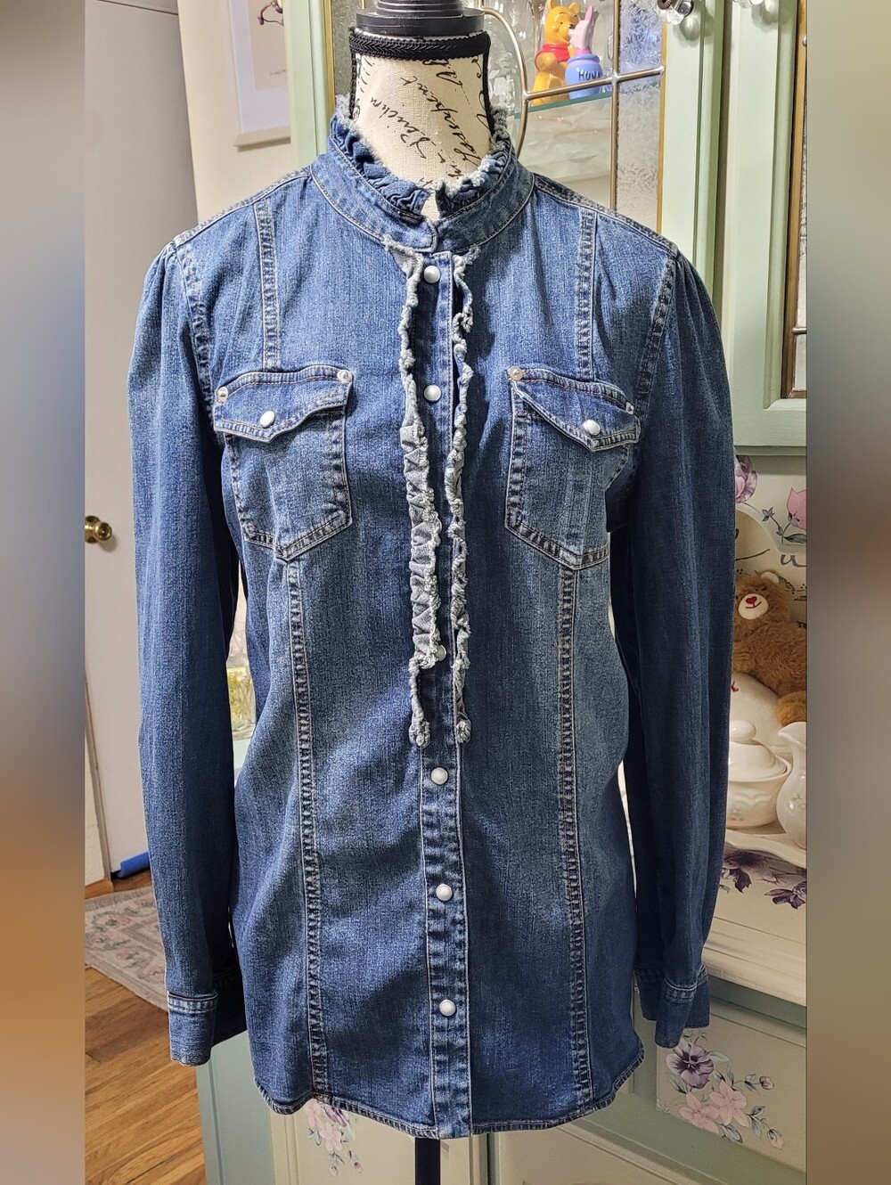 Tasha Polizzi Western Ruffled Snap Front Denim Shirt